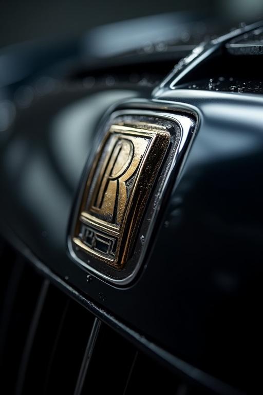 Gros plan sur le logo métallique d'une voiture de luxe après nettoyage